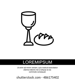 Web line icon. Lord's Supper, communion, Bread and Wine