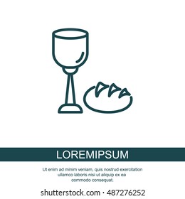Web line icon. Lord's Supper, communion, Bread and Wine