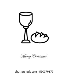 Web line icon. Lord's Supper, communion, Bread and Wine