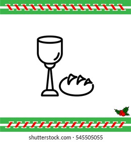 Web line icon. Lord's Supper, communion, Bread and Wine