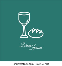 Web line icon. Lord's Supper, communion, Bread and Wine