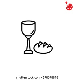 Web line icon. Lord's Supper, communion, Bread and Wine