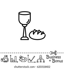 Web line icon. Lord's Supper, communion, Bread and Wine