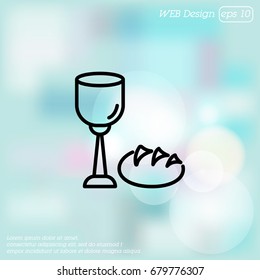 Web line icon. Lord's Supper, communion, Bread and Wine