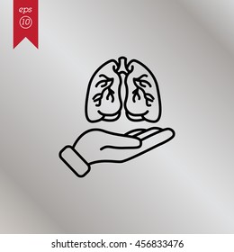 Web line icon. Lungs in hand