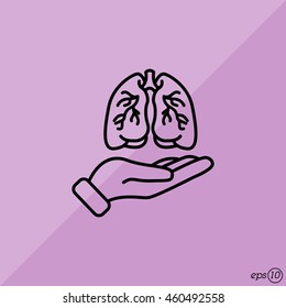 Web line icon. Lungs in hand