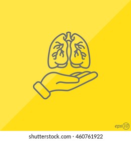Web line icon. Lungs in hand