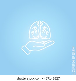 Web line icon. Lungs in hand