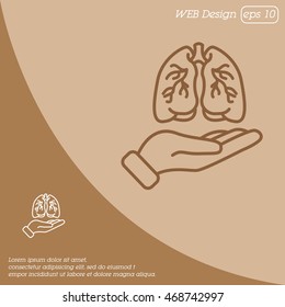 Web line icon. Lungs in hand