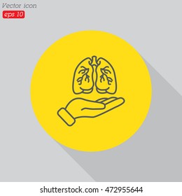 Web line icon. Lungs in hand