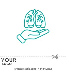 Web line icon. Lungs in hand