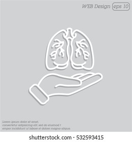 Web line icon. Lungs in hand