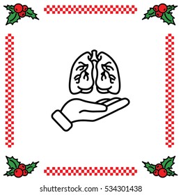 Web line icon. Lungs in hand