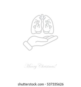 Web line icon. Lungs in hand