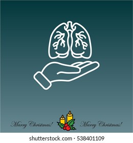 Web line icon. Lungs in hand