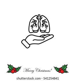 Web line icon. Lungs in hand