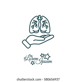 Web line icon. Lungs in hand