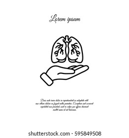 Web line icon. Lungs in hand