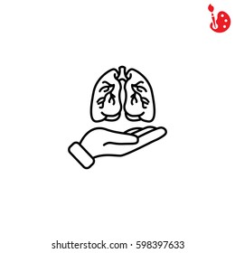 Web line icon. Lungs in hand