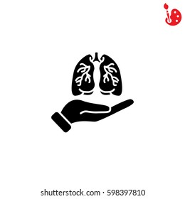 Web line icon. Lungs in hand