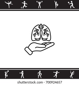 Web line icon. Lungs in hand