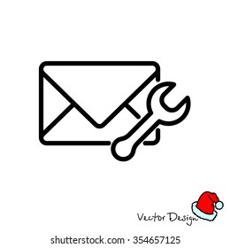Web line icon. Message settings, Wrench and envelope