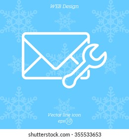 Web line icon. Message settings, Wrench and envelope
