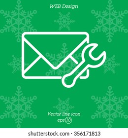 Web line icon. Message settings, Wrench and envelope