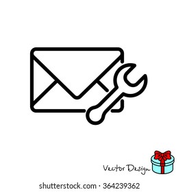 Web line icon. Message settings, Wrench and envelope