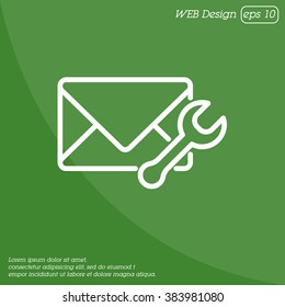 Web line icon. Message settings, Wrench and envelope