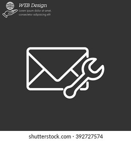 Web line icon. Message settings, Wrench and envelope