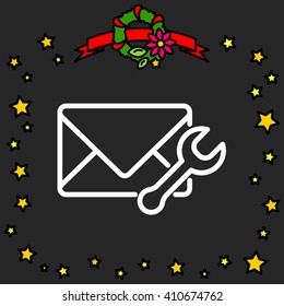 Web line icon. Message settings, Wrench and envelope