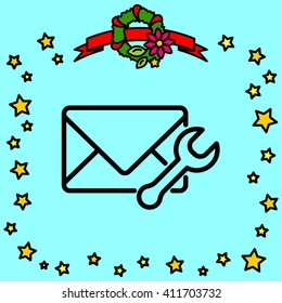 Web line icon. Message settings, Wrench and envelope