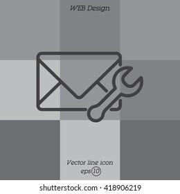 Web line icon. Message settings, Wrench and envelope
