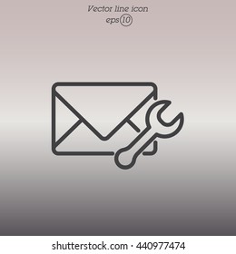 Web line icon. Message settings, Wrench and envelope