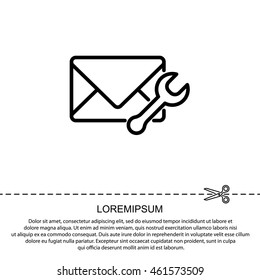 Web line icon. Message settings, Wrench and envelope