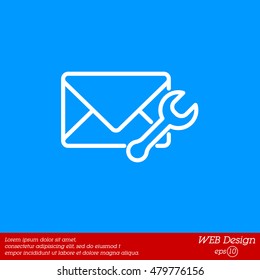 Web line icon. Message settings, Wrench and envelope