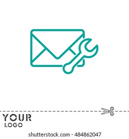 Web line icon. Message settings, Wrench and envelope