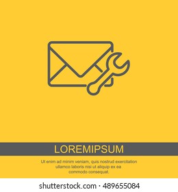 Web line icon. Message settings, Wrench and envelope