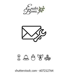 Web line icon. Message settings, Wrench and envelope