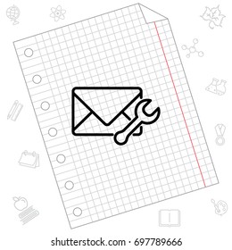 Web line icon. Message settings, Wrench and envelope