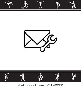 Web line icon. Message settings, Wrench and envelope