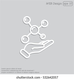 Web line icon. Molecule in hand