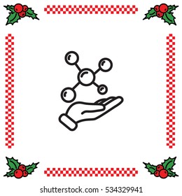 Web line icon. Molecule in hand