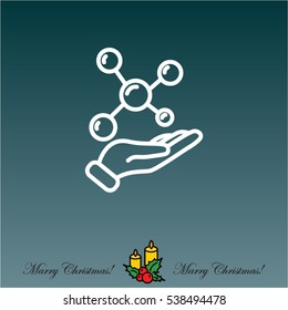 Web line icon. Molecule in hand