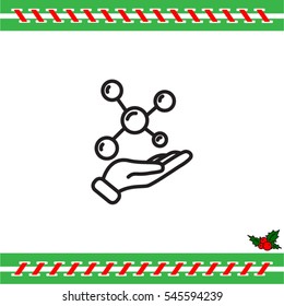 Web line icon. Molecule in hand