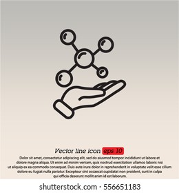 Web line icon. Molecule in hand