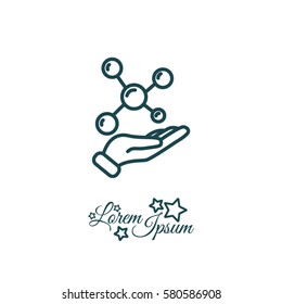 Web line icon. Molecule in hand