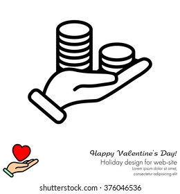 Web line icon. Money in hand