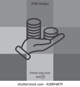 Web line icon. Money in hand